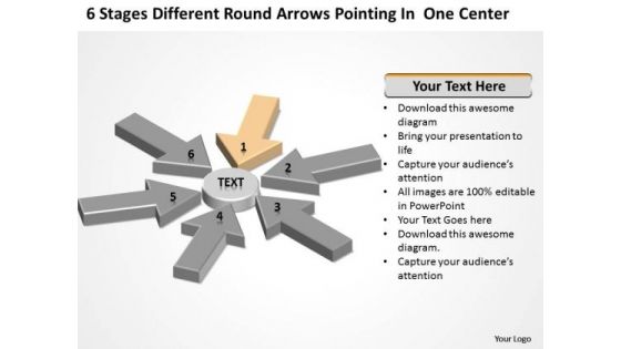 Round Arrows Pointing One Center Hotel Business Plan Example PowerPoint Templates
