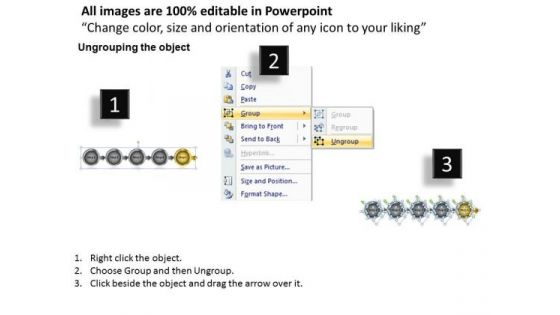 Round Implementation Of 5 Steps Involved Process Ppt Hydraulic Schematic PowerPoint Templates