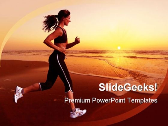 Running Woman Sunset Beach PowerPoint Templates And PowerPoint Backgrounds 0311
