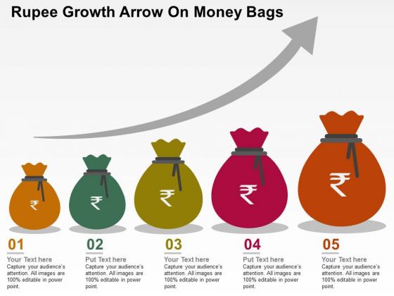 Rupee Growth Arrow On Money Bags PowerPoint Templates