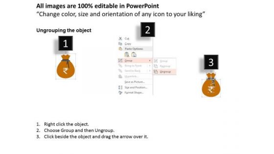Rupee Growth Arrow On Money Bags PowerPoint Templates