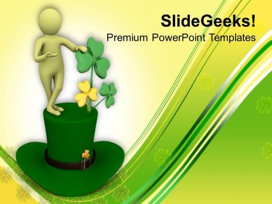 Saint Patricks Day Man Over Green Hat PowerPoint Templates Ppt Backgrounds For Slides 0313