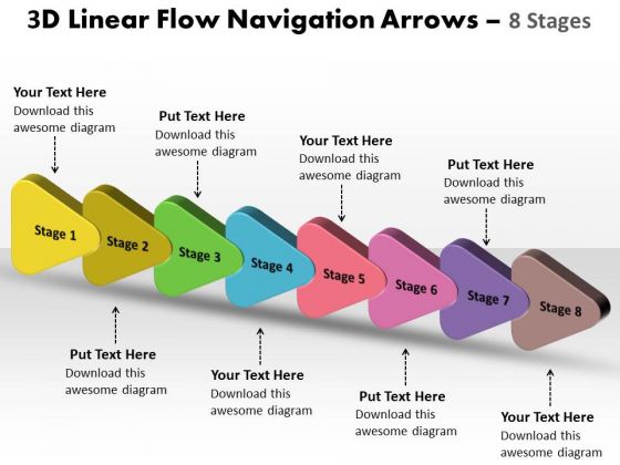 Sales Diagram 3d Linear Flow Navigation Arrow 8 Stages Business Diagram