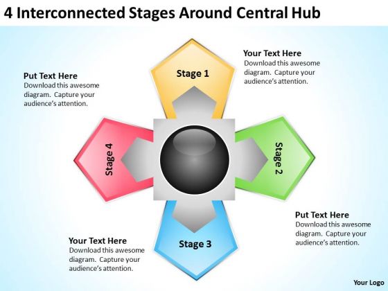 Sample Business Process Flow Diagram Interconnected Stages Around Central Hub PowerPoint Templates