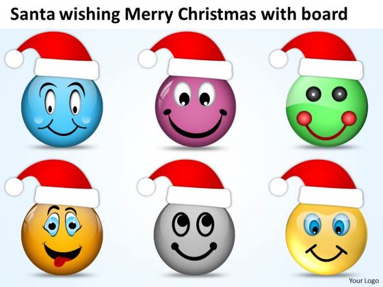 Santa Wishing Merry Christmas With Board Fishbone Chart PowerPoint Slides