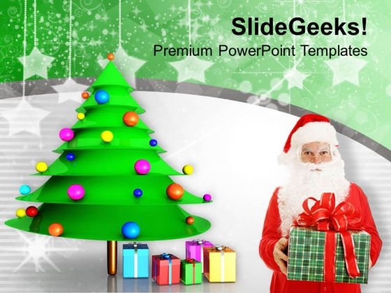 Santa With Christmas Gifts Party Time PowerPoint Templates Ppt Backgrounds For Slides 0113