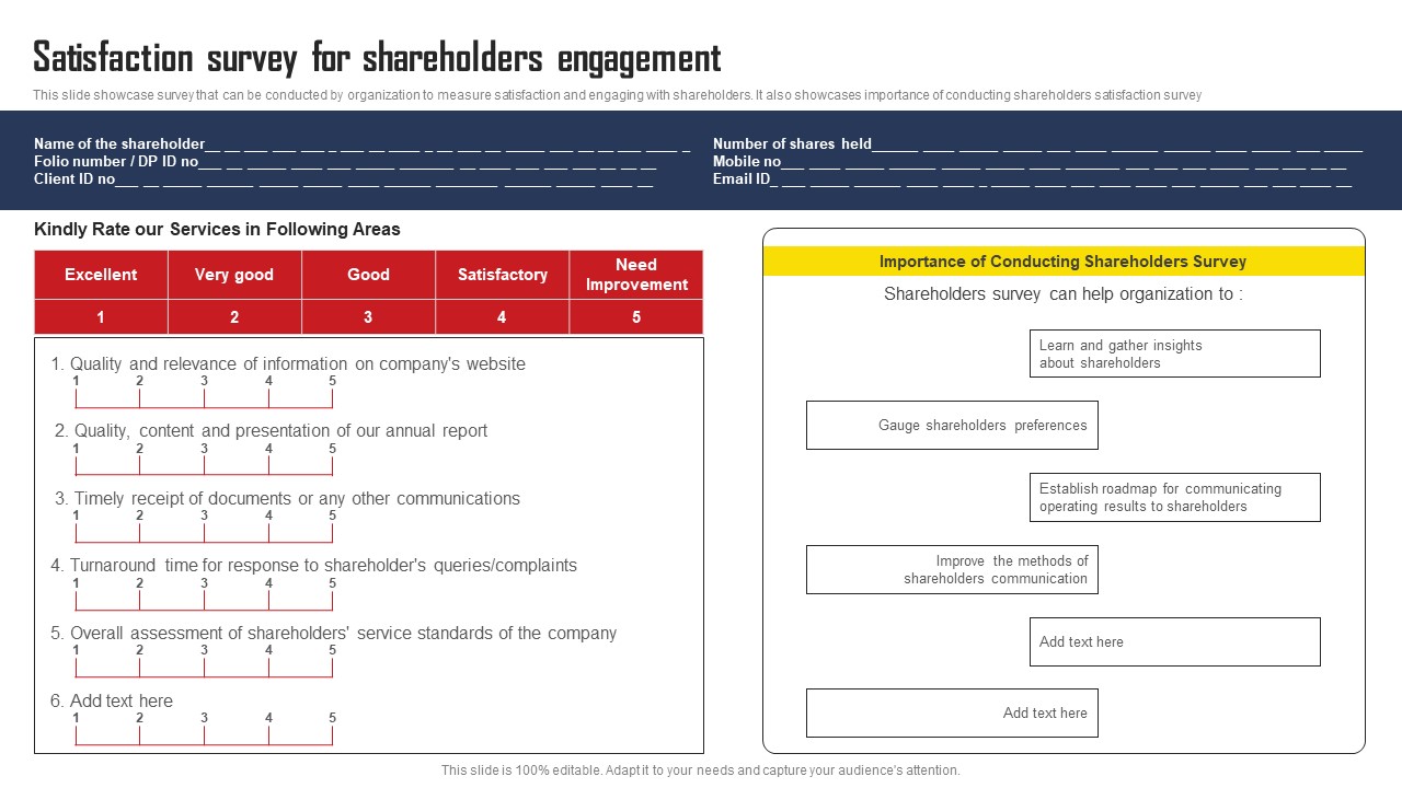 Satisfaction Survey For Shareholders Engagement Comprehensive Strategic Plan Designs Pdf