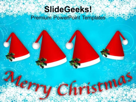 Set Of Red Santa Hats Celebrating Christmas PowerPoint Templates Ppt Backgrounds For Slides 1112