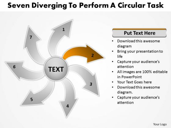 Seven Diverging Steps To Perform A Circular Task Arrow Cycle Diagram PowerPoint Templates
