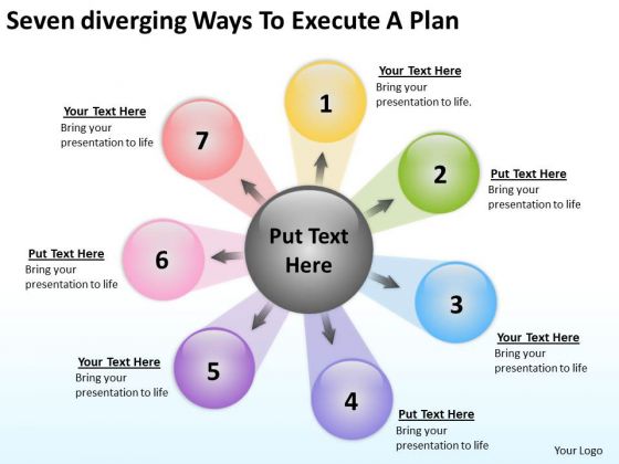 Seven Diverging Ways To Execute Plan Cycle Process Diagram PowerPoint Slides