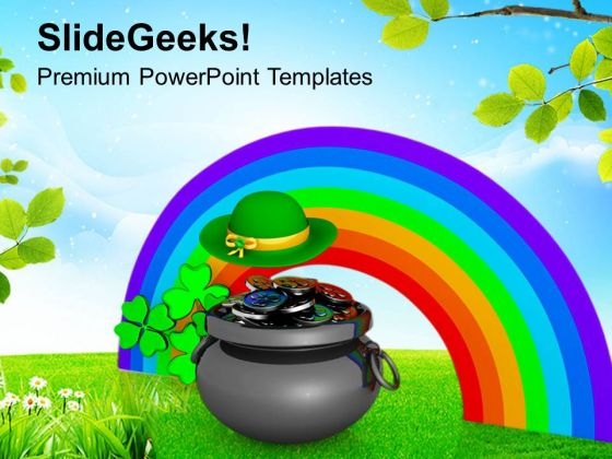 Shamrocks And Gold Pots St Patricks Day PowerPoint Templates Ppt Backgrounds For Slides 0313