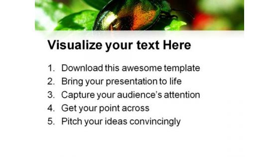 Shiny Beetles On Mint Leaves Nature PowerPoint Templates And PowerPoint Backgrounds 0611