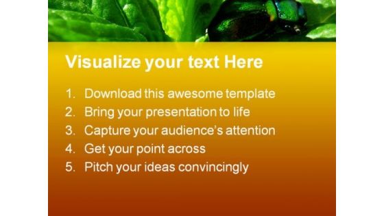 Shiny Beetles On Mint Leaves Nature PowerPoint Templates And PowerPoint Backgrounds 0611