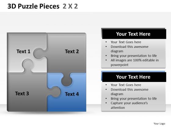 Show Synergies With 3d Puzzle Pieces 2x2 PowerPoint Slides And Ppt Diagram Templates