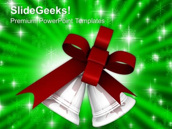 Silver Bells And Maroon Bow PowerPoint Templates Ppt Backgrounds For Slides 1212