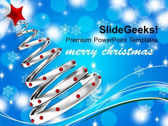 Silver Christmas Tree With Red Balls Festival PowerPoint Templates Ppt Backgrounds For Slides 1112