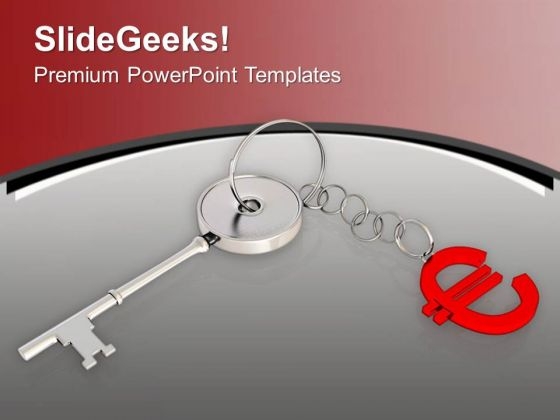 Silver Key Attached With Euro Sign PowerPoint Templates Ppt Backgrounds For Slides 0213