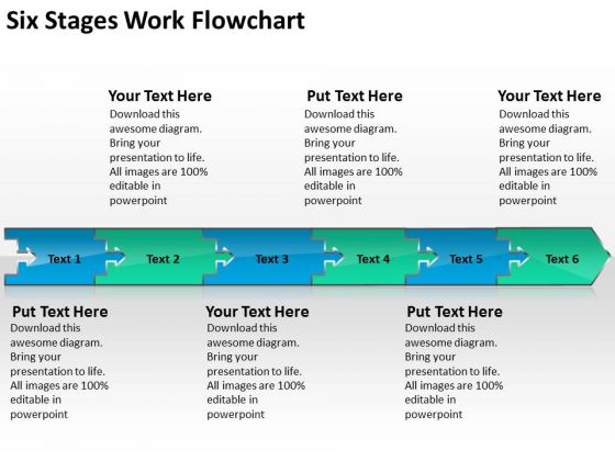 Six Stages Work Flowchart Create PowerPoint Slides