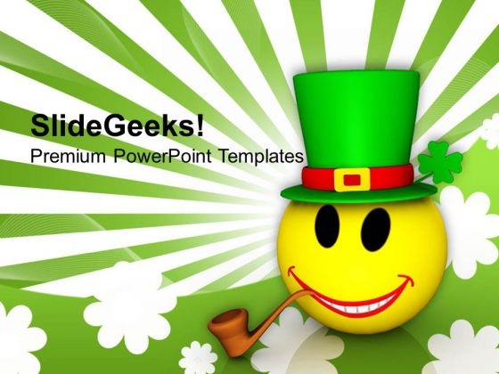 Smiley Emoticon With Hat St Patricks Day PowerPoint Templates Ppt Backgrounds For Slides 0313
