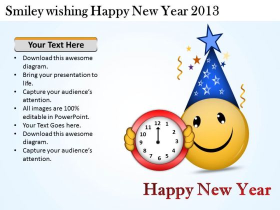 Smiley Wishing Happy New Year 2013 Flow Chart Creator Online PowerPoint Templates