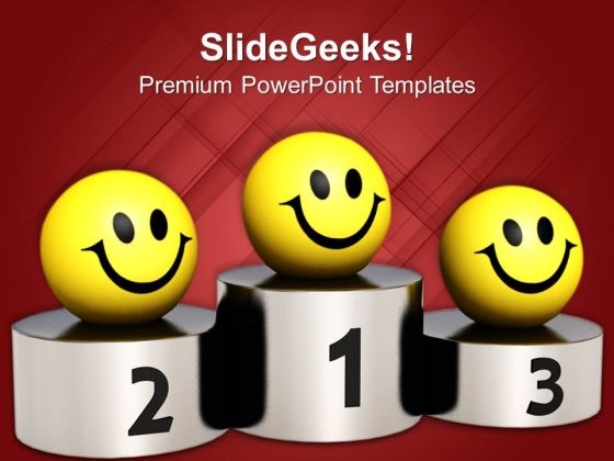 Smileys On Winner Podium Competition PowerPoint Templates Ppt Backgrounds For Slides 0113