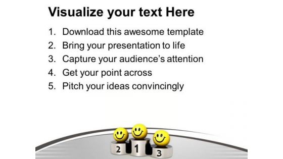 Smileys On Winner Podium Competition PowerPoint Templates Ppt Backgrounds For Slides 0313