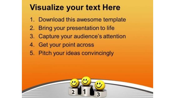 Smileys On Winner Podium Competition PowerPoint Templates Ppt Backgrounds For Slides 0313
