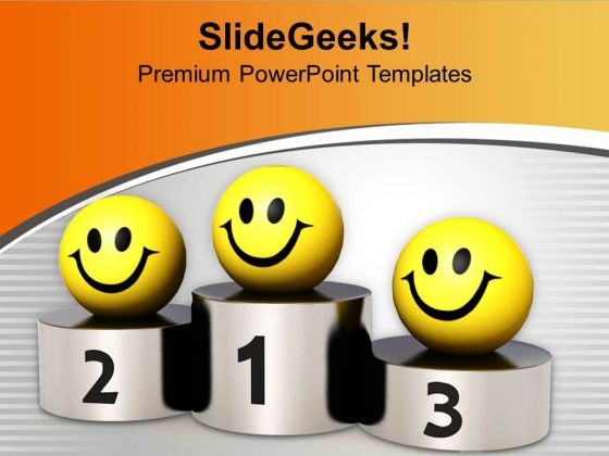 Smileys On Winner Podium Competition PowerPoint Templates Ppt Backgrounds For Slides 0313