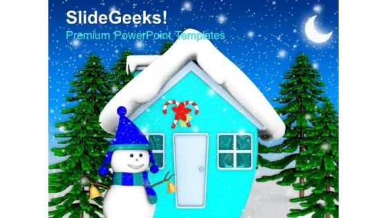 Smiling Snowman With Snowfall Holidays PowerPoint Templates Ppt Backgrounds For Slides 1212