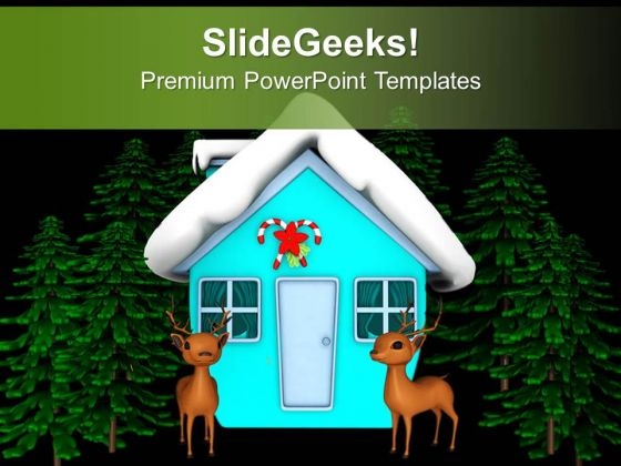 Snow Covered House With Deer PowerPoint Templates Ppt Backgrounds For Slides 0713