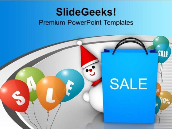 Snow Man With Shopping Bags Season Sale PowerPoint Templates Ppt Backgrounds For Slides 1212