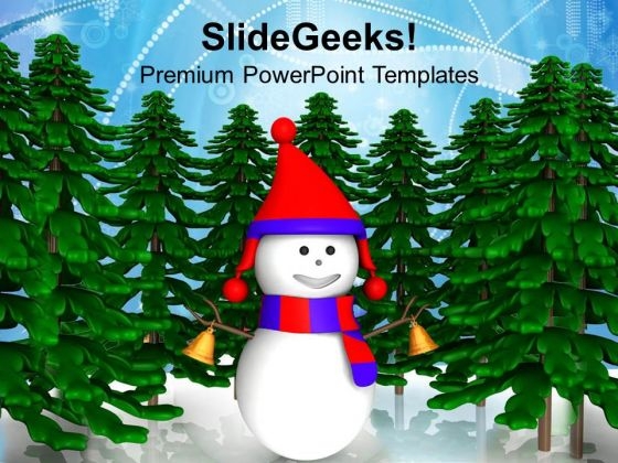 Snowman And Pine Trees Winter Background PowerPoint Templates Ppt Backgrounds For Slides 1212