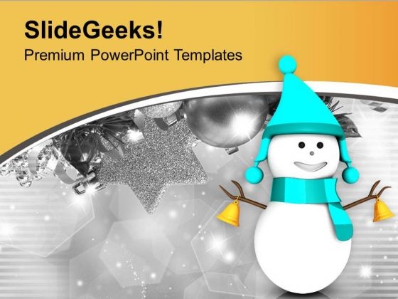 Snowman In Skyblue Dress Christmas Theme PowerPoint Templates Ppt Backgrounds For Slides 0713