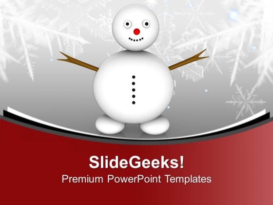 Snowman On Snowy Field Happiness Christmas PowerPoint Templates Ppt Backgrounds For Slides 0113
