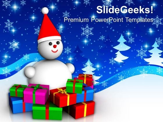 Snowman Surrounded With Gifts Events PowerPoint Templates Ppt Backgrounds For Slides 1212