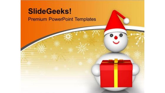 Snowman Wearing Santa Hat With Gifts Christmas PowerPoint Templates Ppt Backgrounds For Slides 0113