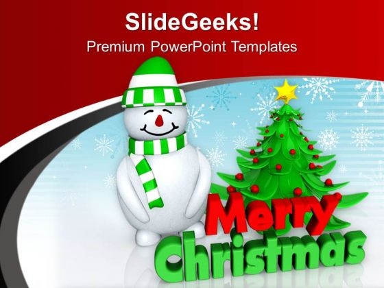 Snowman Wishing Christmas PowerPoint Templates Ppt Backgrounds For Slides 0113