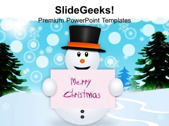 Snowman Wishing Merry Christmas Holidays PowerPoint Templates Ppt Backgrounds For Slides 1212