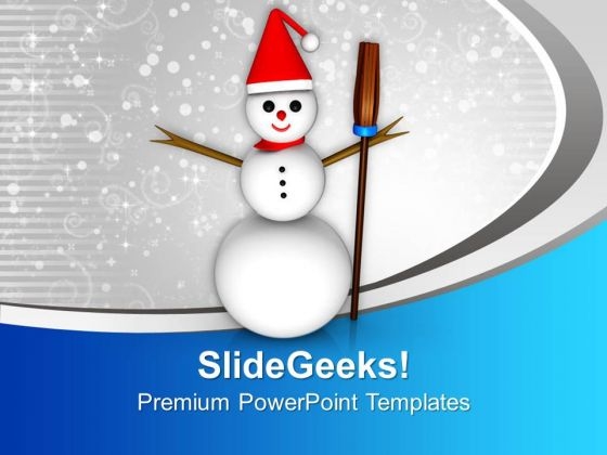 Snowman With Broom Holidays PowerPoint Templates Ppt Backgrounds For Slides 0113