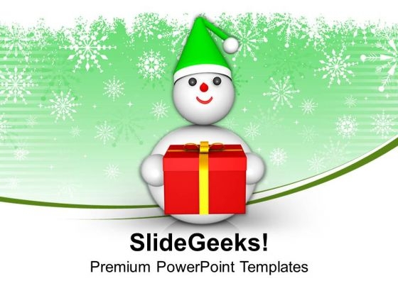 Snowman With Gift Celebration PowerPoint Templates Ppt Backgrounds For Slides 0113