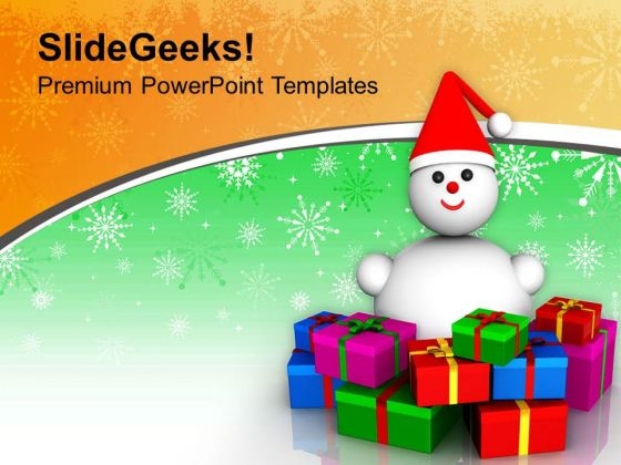 Snowman With Gifts Celebration Christmas PowerPoint Templates Ppt Backgrounds For Slides 0113