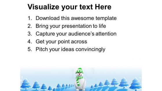 Snowman With Green Hat Christmas Cold Winter PowerPoint Templates Ppt Backgrounds For Slides 0113