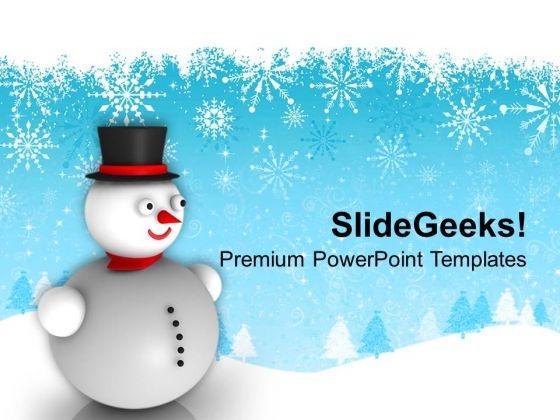 Snowman With Hat On Winter Background PowerPoint Templates Ppt Backgrounds For Slides 1112