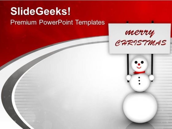Snowman With Merry Christmas Banner PowerPoint Templates Ppt Backgrounds For Slides 0113