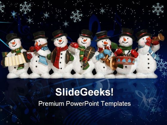 Snowmen Celebrating Christmas Festival PowerPoint Templates And PowerPoint Backgrounds 0711