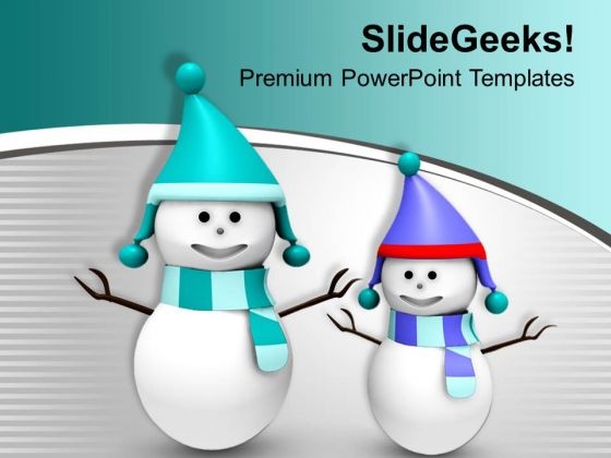 Snowmen Wearing Hats Winter Background PowerPoint Templates Ppt Backgrounds For Slides 1212