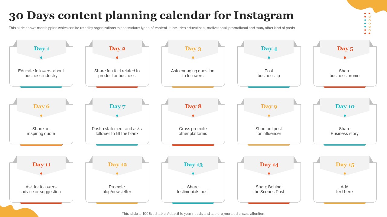 Social Media Marketing To Enhance 30 Days Content Planning Calendar For Instagram MKT SS V
