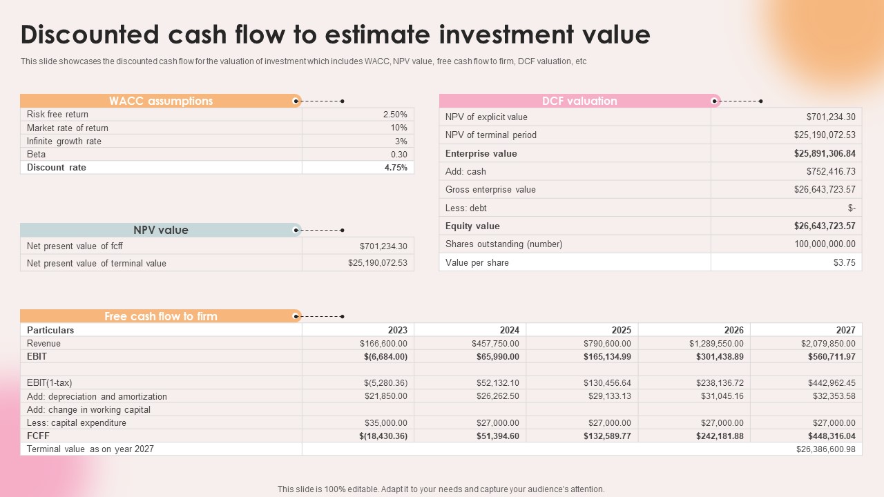 Spa Resort Business Plan Discounted Cash Flow To Estimate Investment Value BP SS V