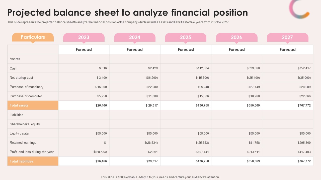 Spa Resort Business Plan Projected Balance Sheet To Analyze Financial Position BP SS V