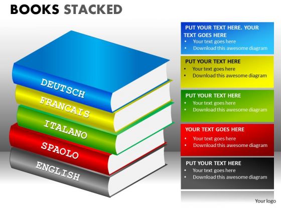 Spanish Italian French German Language Books PowerPoint Templates